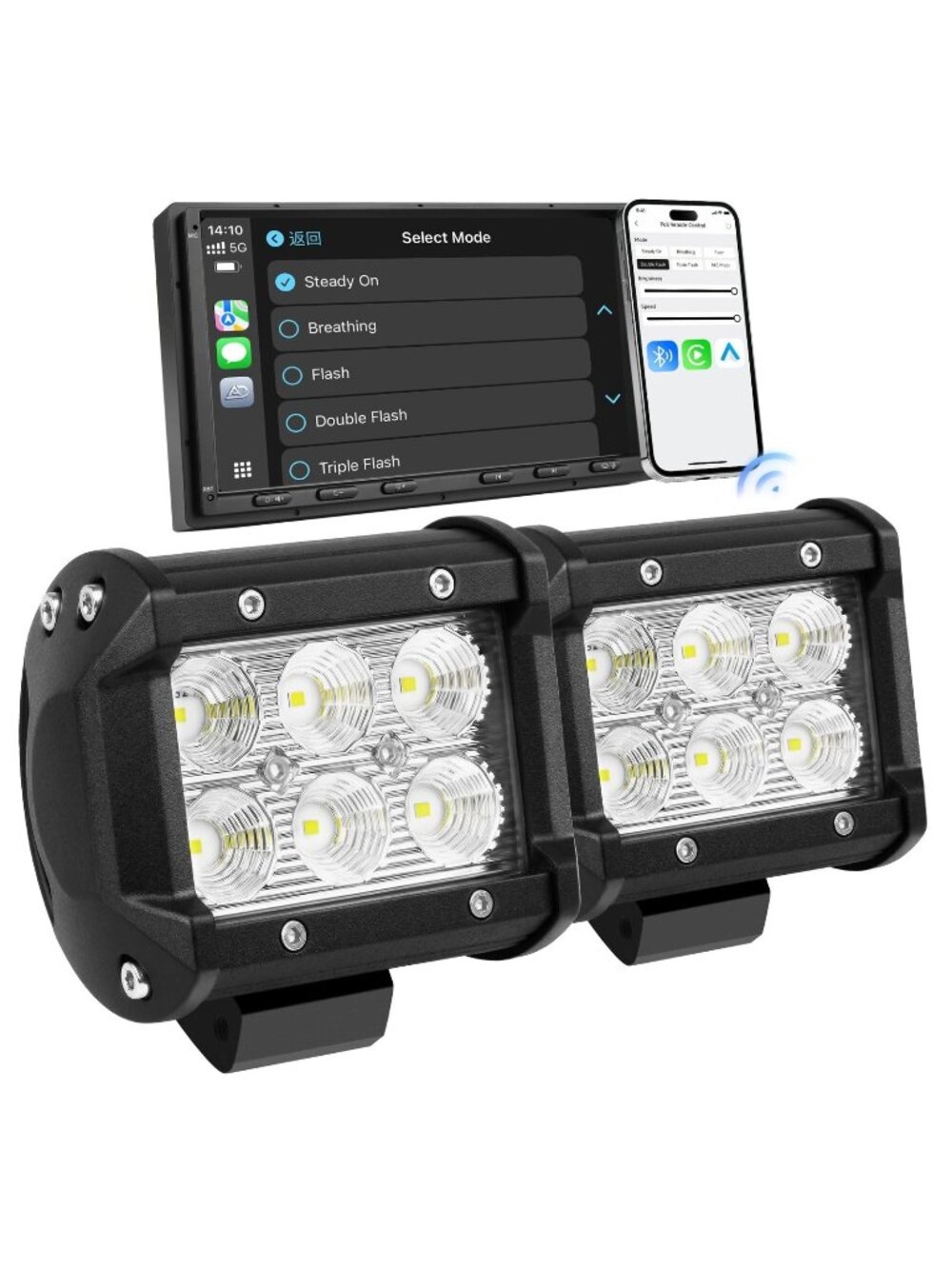 LED Pod Lights 18W Flood Beam, Smart App Controlled Off Road Driving Lights Supp